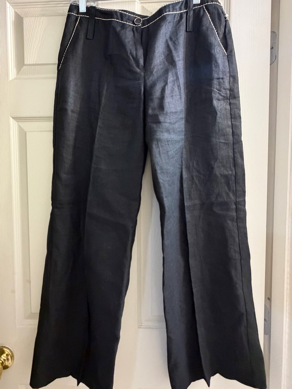 Black Wide-Leg Women's Pants with Contrast Stitching